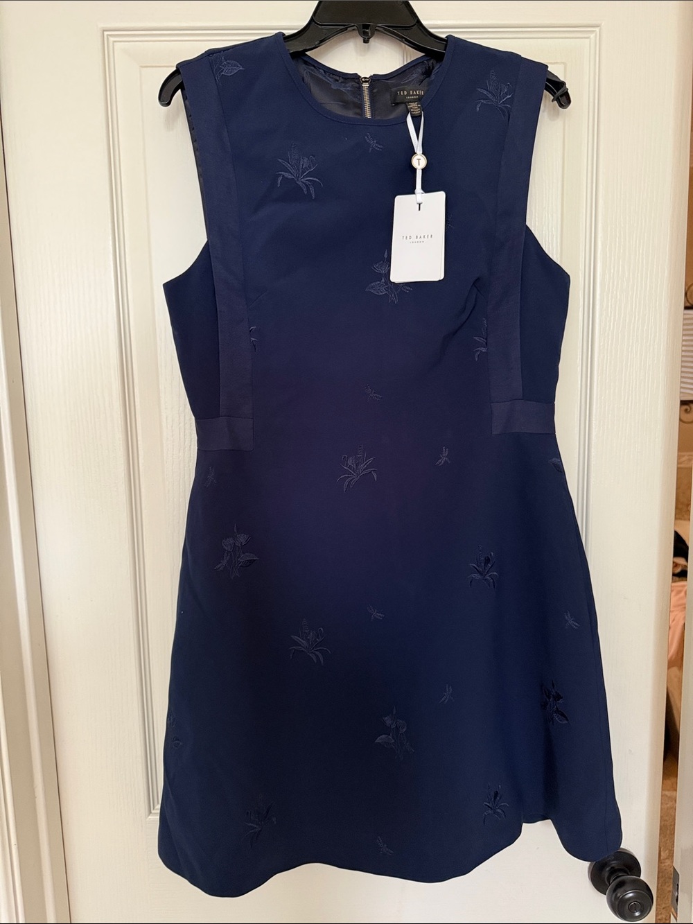 Ted Baker Navy Embroidered Sleeveless Fit-and-Flare Dress